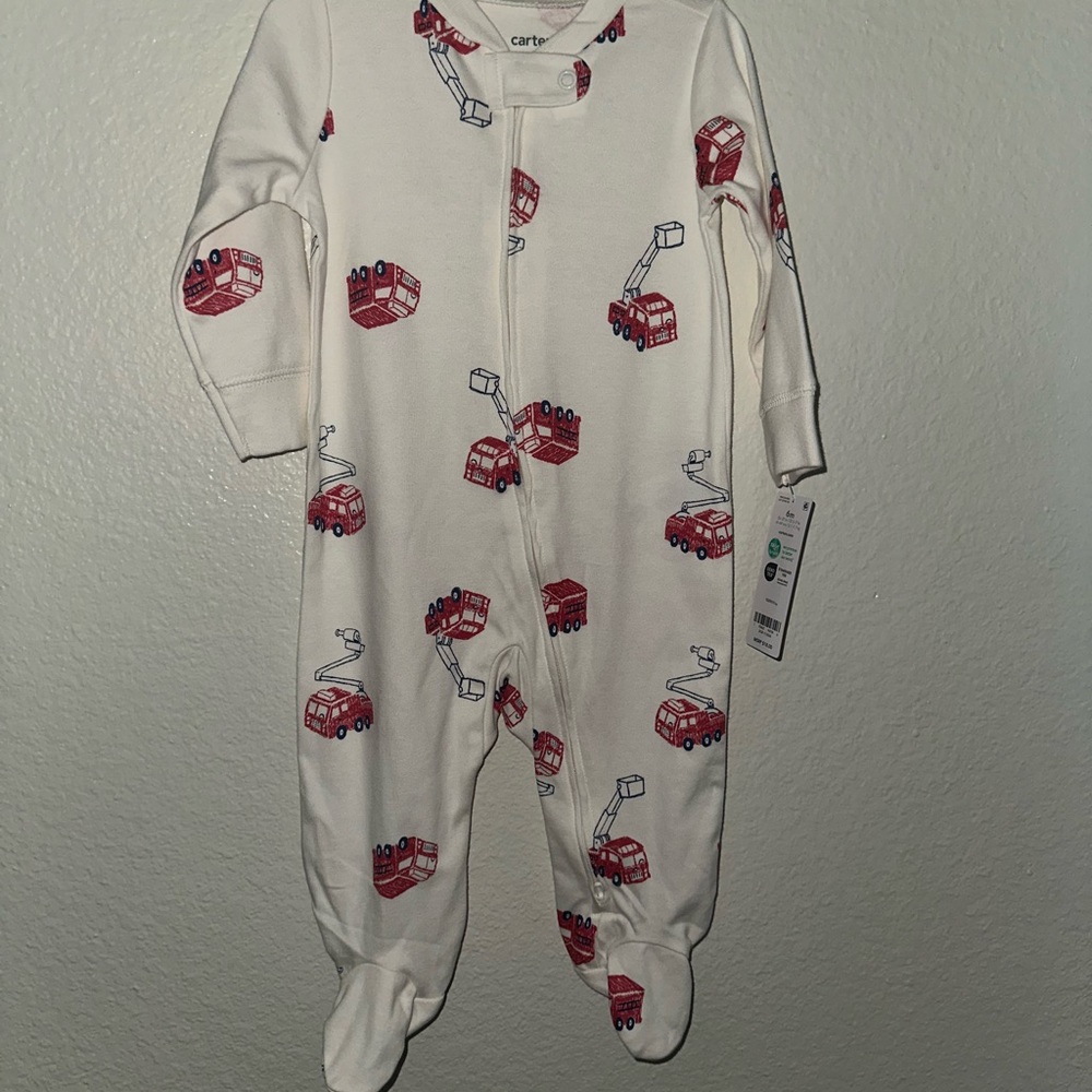 Carter's Cream and Red Fire Truck Footie